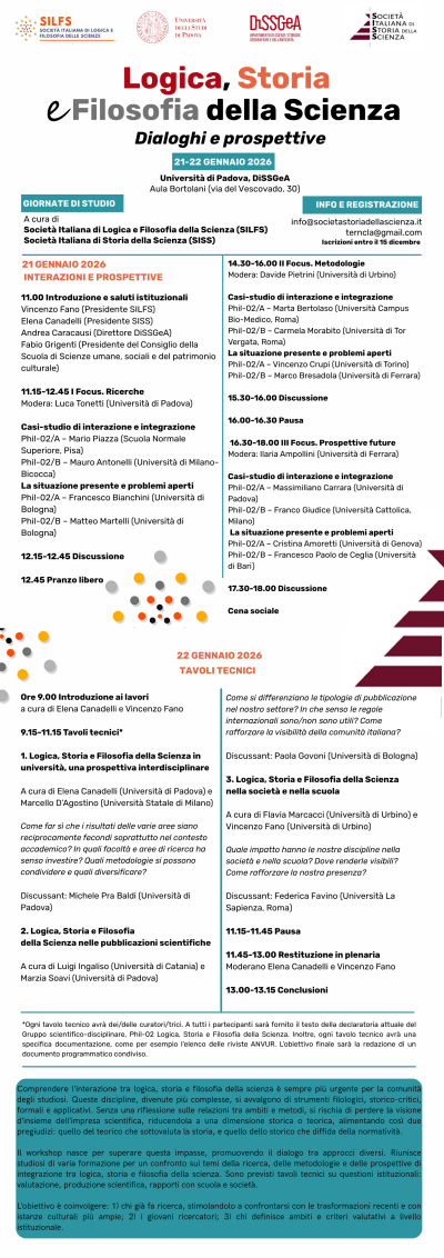 Logica, Storia e Filosofia della Scienza. Dialoghi e prospettive - 21 e 22 gennaio 2026