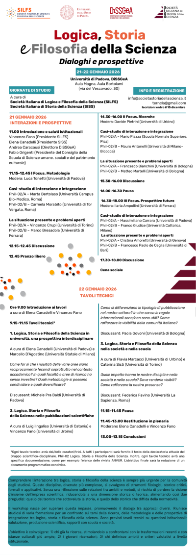 Logica, Storia e Filosofia della Scienza. Dialoghi e prospettive - 21 e 22 gennaio 2026